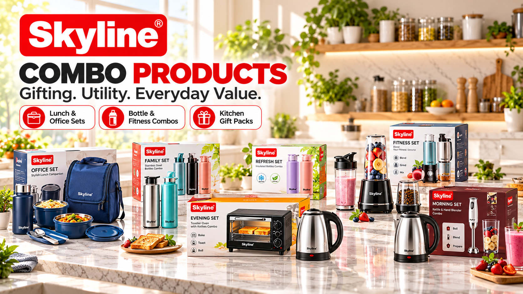 Skyline Combo Products ? office lunch sets, bottle combos, fitness sets and kitchen appliance gift packs
