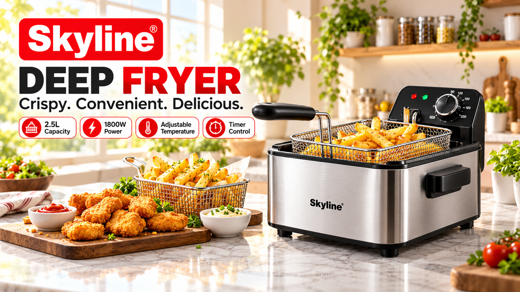 Skyline Deep Fryer ? stainless steel fryer with basket and adjustable cooking controls