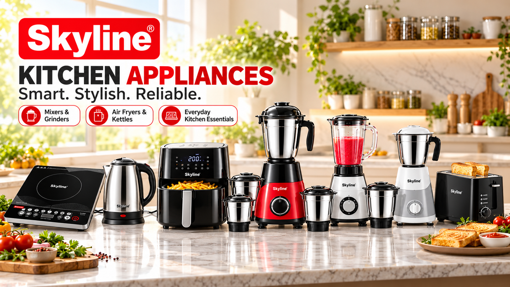 Skyline Kitchen Appliances ? mixer grinders, air fryer, electric kettle, induction cooktop and toaster