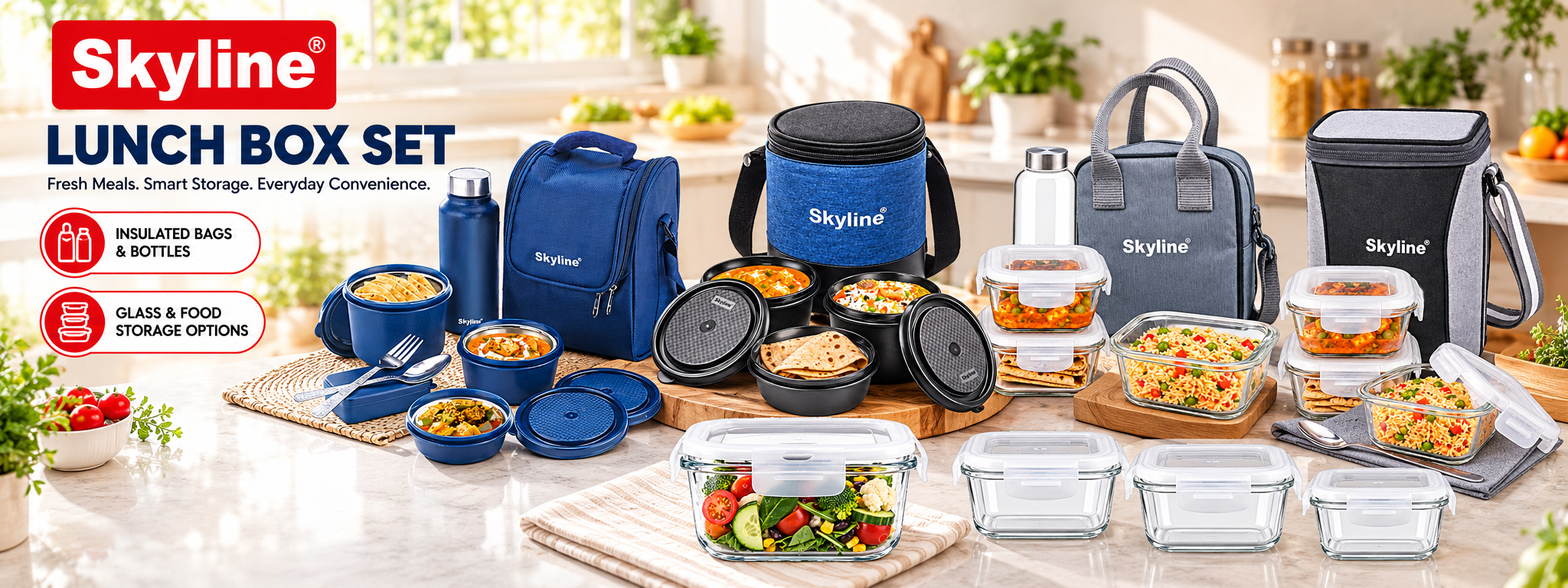 Skyline Lunch Box Set - Food Containers and Insulated Carry Bags