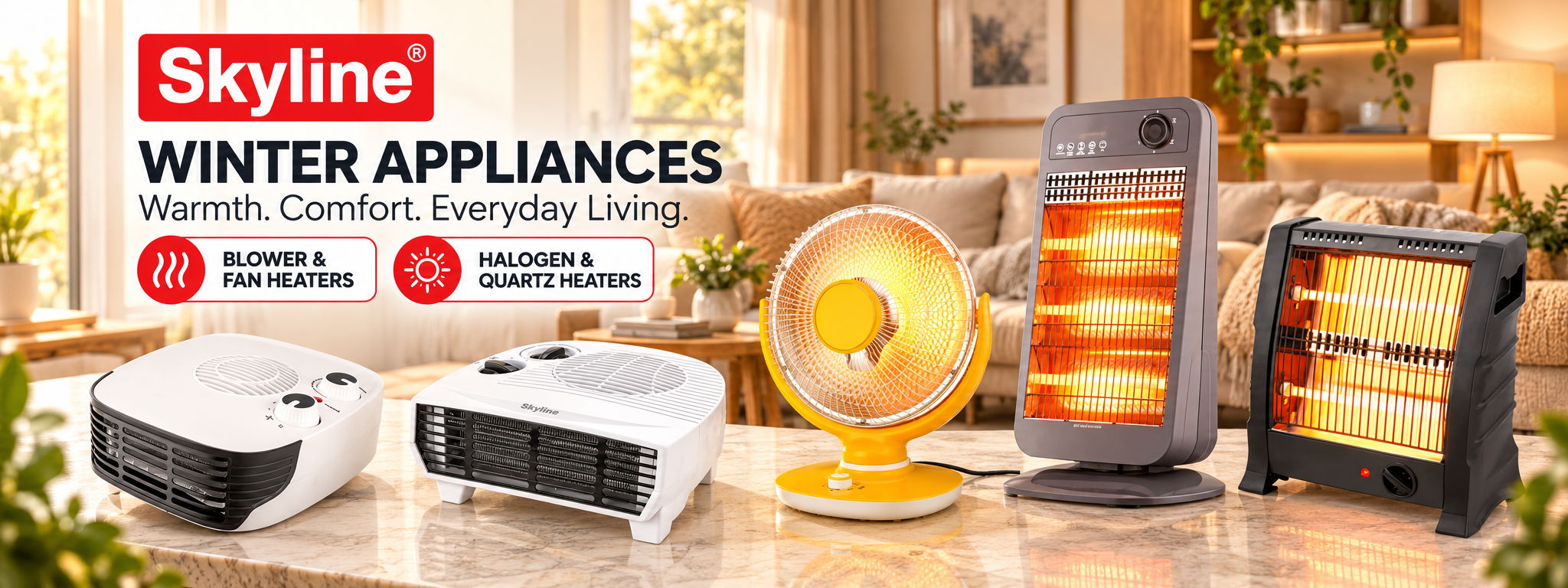 Skyline winter appliances - blower, fan, sun, halogen and quartz room heaters