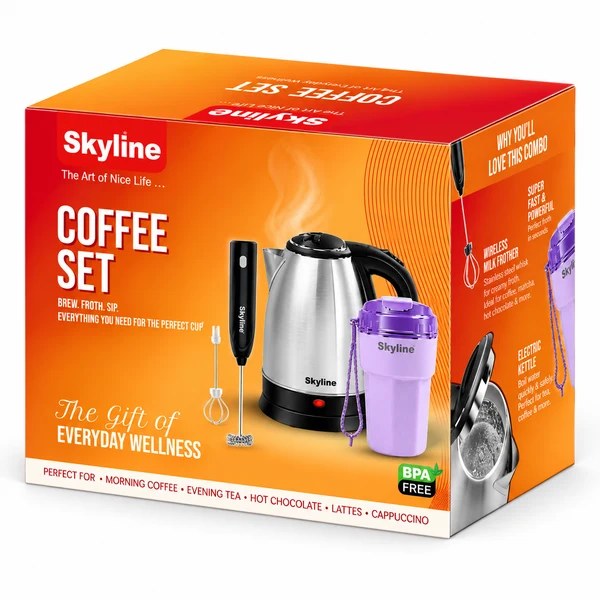 1.8L Electric Kettle + Wireless Milk Frother + 400ml Coffee Sipper Coffee Set