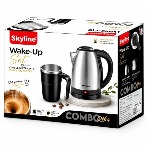 1.8L Electric Kettle + 400ml Automatic Coffee Mixer Cup Wake-Up Set