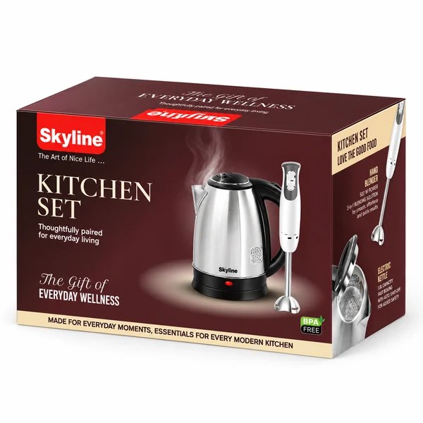 1.8L Electric Kettle + 300W Hand Blender Kitchen Set