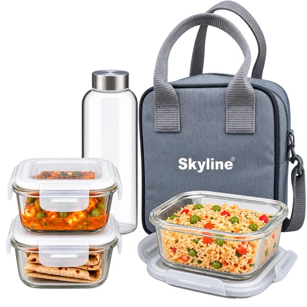 Skyline Meal Mate glass containers, 600ML glass bottle and insulated carry bag
